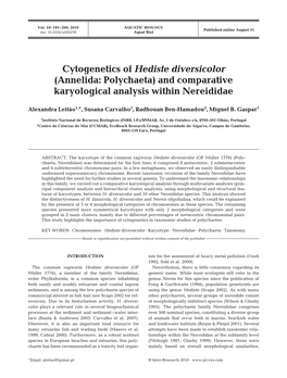 Cytogenetics of Hediste Diversicolor (Annelida: Polychaeta) and Comparative Karyological Analysis Within Nereididae