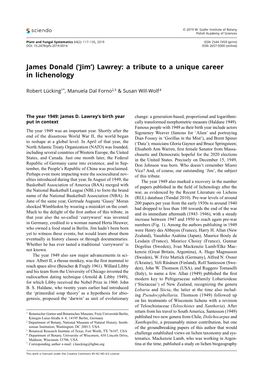 James Donald (‛Jim') Lawrey: a Tribute to a Unique Career in Lichenology
