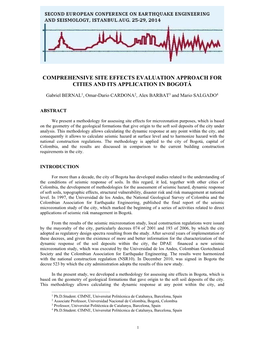 Comprehensive Site Effects Evaluation Approach for Cities and Its Application in Bogotá