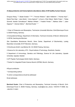 A Deep Proteome and Transcriptome Abundance Atlas of 29 Healthy Human Tissues