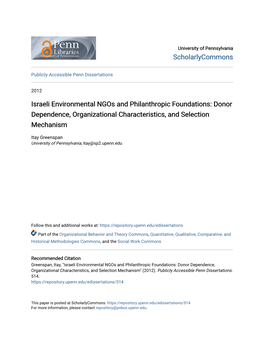 Israeli Environmental Ngos and Philanthropic Foundations: Donor Dependence, Organizational Characteristics, and Selection Mechanism