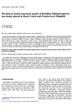 Revision of South American Species of Baetidae \(Ephemeroptera\) Previously Placed in Baetis Leach and Pseudocloeon Klapálek