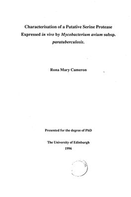 Characterisation of a Putative Serine Protease Expressed in Vivo by Mycobacterium Avium Subsp