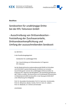 Sendezeiten Für Unabhängige Dritte Bei Der RTL Television Gmbh