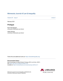 Minnesota Journal of Law & Inequality Prologue