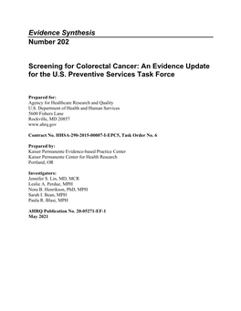 Screening for Colorectal Cancer: an Evidence Update for the U.S