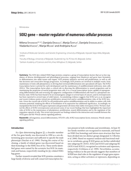 SOX2 Gene – Master Regulator of Numerous Cellular Processes