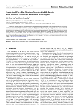 Synthesis of Ultra Fine Titanium-Tungsten Carbide Powder from Titanium Dioxide and Ammonium Metatungstate