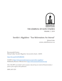 THE JOURNAL of ICON STUDIES Savoldo's Magdalene