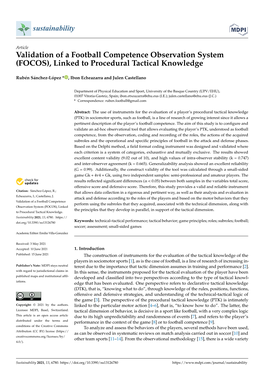 Validation of a Football Competence Observation System (FOCOS), Linked to Procedural Tactical Knowledge