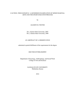 Caution, This Is Sparta!: a Gendered Examination of Mixed Martial Arts and the Spartanization Process