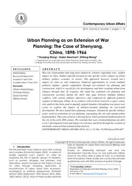 Urban Planning As an Extension of War Planning: the Case of Shenyang, China, 1898-1966