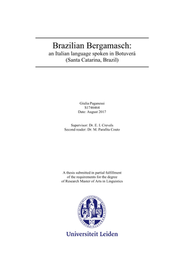 Brazilian Bergamasch: an Italian Language Spoken in Botuverá (Santa Catarina, Brazil)