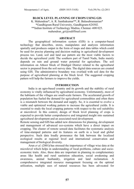 BLOCK LEVEL PLANNING of CROPS USING GIS K. Mahendran*, A