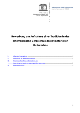 Bewerbung Um Aufnahme Einer Tradition in Das Österreichische Verzeichnis Des Immateriellen Kulturerbes