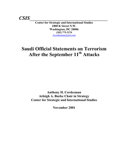 Saudi Official Statements on Terrorism After the September 11Th Attacks