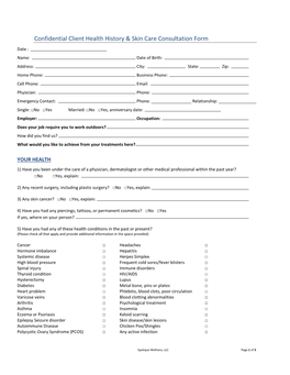 Confidential Client Health History & Skin Care Consultation Form