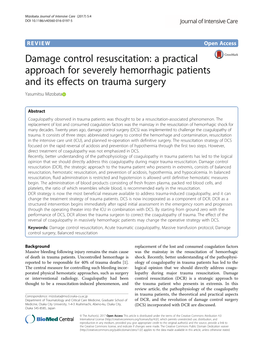 Damage Control Resuscitation: a Practical Approach for Severely Hemorrhagic Patients and Its Effects on Trauma Surgery Yasumitsu Mizobata