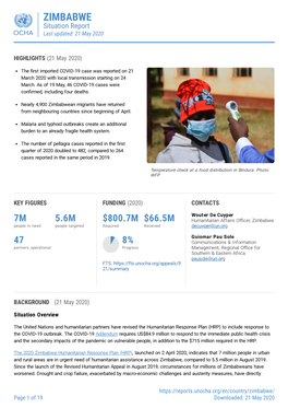 ZIMBABWE Situation Report Last Updated: 21 May 2020