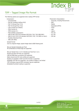 Index B TIFF TIFF – Tagged Image File Format