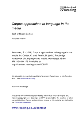 Corpus Approaches to Language in the Media