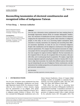 Reconciling Taxonomies of Electoral Constituencies and Recognized Tribes of Indigenous Taiwan