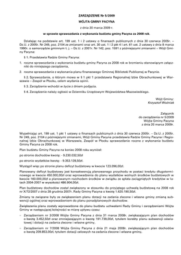 ZARZĄDZENIE Nr 5/2009 WÓJTA GMINY PACYNA Z Dnia 20 Marca