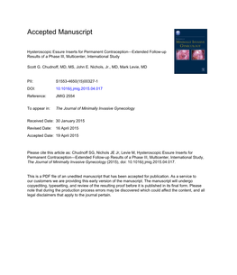 5 Year Data from Manufacturer Hysteroscopic Essure Inserts For