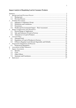 Evaluation of Consequences of Regukating Lead in Consumer Products