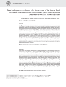 Floral Biology and a Pollinator Effectiveness Test of the Diurnal