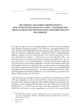 Die Grossen Oratorien-Produktionen Der Tonkünstler-Societät in Wien – Kontrapunkt Oder Nachfolger Der Höfischen Oratorienpflege Des Barock?