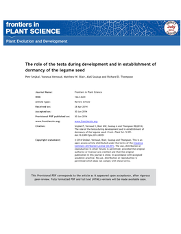 The Role of the Testa During Development and in Establishment Of