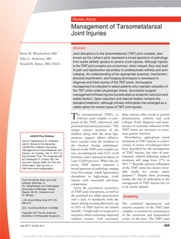 Management of Tarsometatarsal Joint Injuries