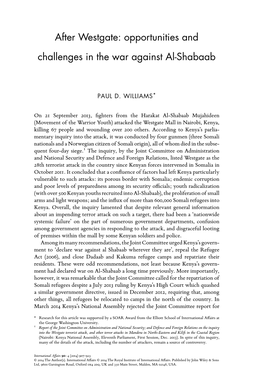 After Westgate: Opportunities and Challenges in the War Against Al-Shabaab