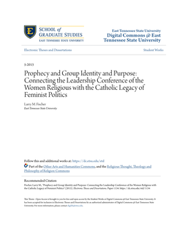 Prophecy and Group Identity and Purpose: Connecting the Leadership Conference of the Women Religious with the Catholic Legacy of Feminist Politics Larry M