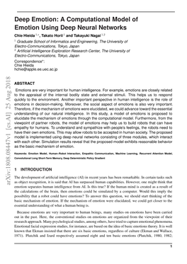 A Computational Model of Emotion Using Deep Neural Networks