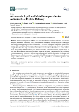 Advances in Lipid and Metal Nanoparticles for Antimicrobial Peptide Delivery