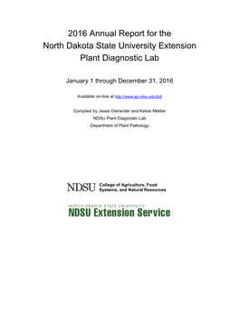 Report of the Plant Diagnostic Laboratory at North Dakota State University