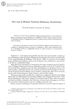 New Taxa in Mexican Psychotria (Rubiaceae, Psychotrieae)