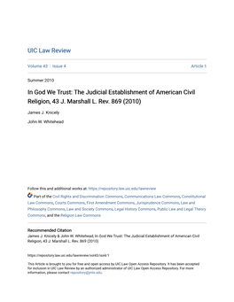 In God We Trust: the Judicial Establishment of American Civil Religion, 43 J