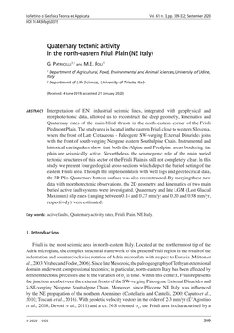 Quaternary Tectonic Activity in the North-Eastern Friuli Plain (NE Italy)