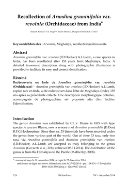 Recollection of Arundina Graminifolia Var. Revoluta (Orchidaceae) from Indiaa