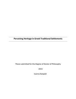 Perceiving Heritage in Greek Traditional Settlements