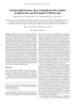 Anti‑Glycolipid Disorder Effect of Epigallocatechin‑3‑Gallate on High‑Fat Diet and STZ‑Induced T2DM in Mice