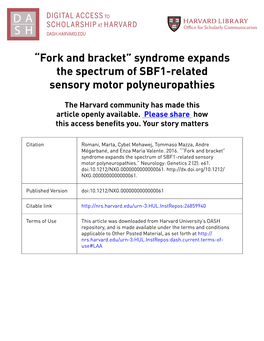 “Fork and Bracket” Syndrome Expands the Spectrum of SBF1-Related Sensory Motor Polyneuropathies
