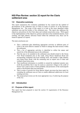 Section 32 Report for the Claris Settlement Area