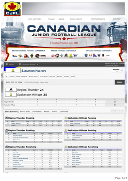 Regina Thunder 24 Saskatoon Hilltops 25