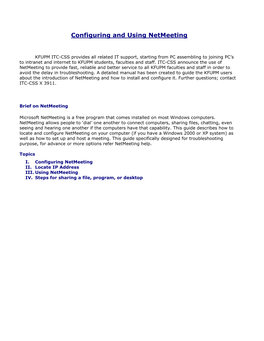 Configuring and Using Netmeeting