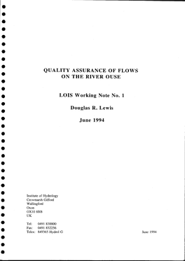 Quality Assurance of Flows on the River Ouse D