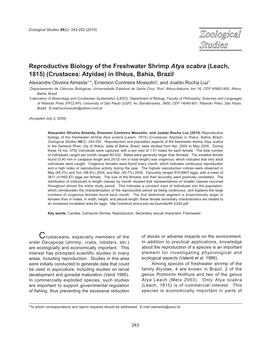 Reproductive Biology of the Freshwater Shrimp Atya Scabra